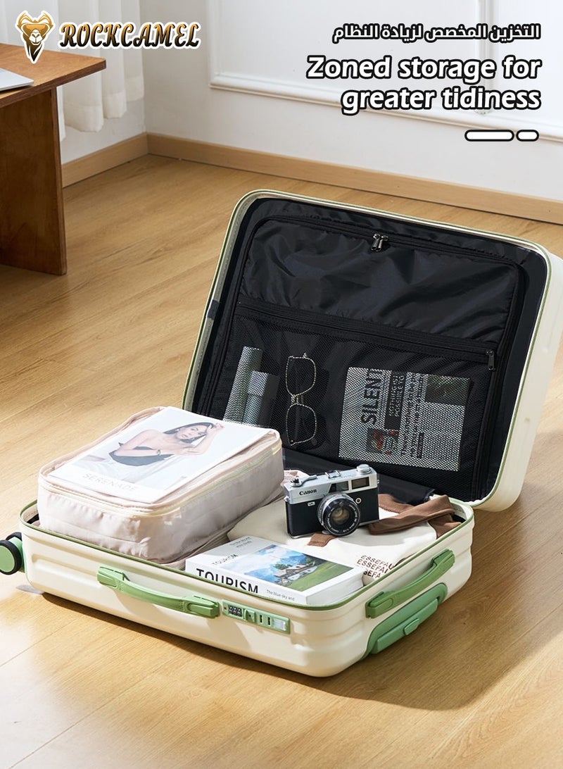 ROCKCAMEL Carry-On Luggage, 20-Inch Lightweight Suitcase with Built-in USB Charging Port, Hooks, and Silent Spinner Wheels, Hardside Luggage for Travel, College Students, Cabin Sized, White & Green - Image 5